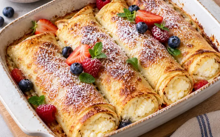 Zapečené špaldové palacinky s vanilkovým tvarohom
