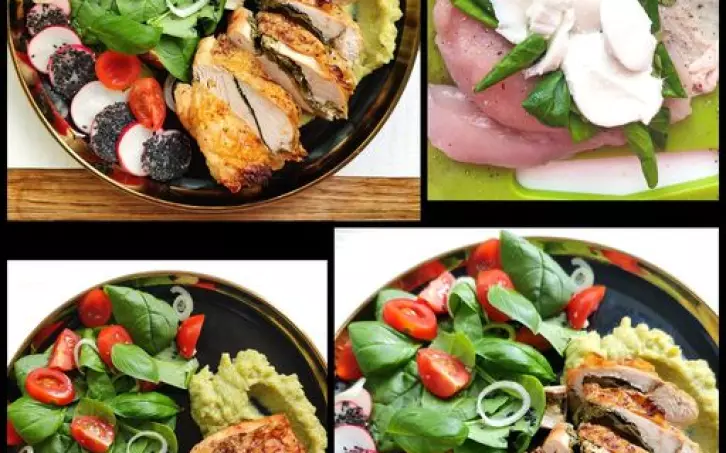 Plněné kuřecí prso s květákovo-hráškovou kaší