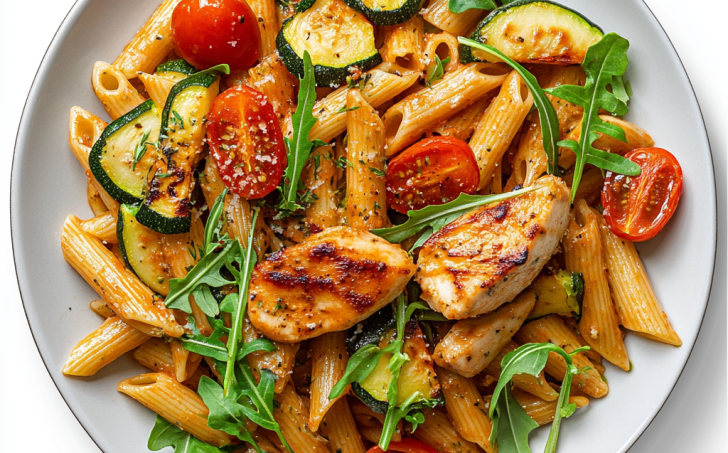 Těstoviny z červené čočky s kuřecím a zeleninou