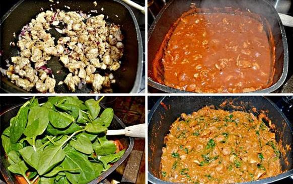 Do pánve jsem dala najemno pokrájenou cibulku, strouhaný zátvor a prolisovaný česnek a restovala jsem vše cca 4 minuty až do změknutí cibulky. Pak jsem maso vrátila zpět do pánve a přimíchala do něj lžičku garamského koření Masaly, skořici a mletý pepř. Vše jsem promíchala.

Následně jsem do pánve nalila passatu a vodu a nechala jsem omáčku probublávat na mírné teplotě cca 20 minut. Voda z omáčky se odpaří a omáčka zhoustne.